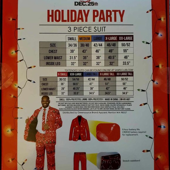 NEW IN BOX Men's L Life of the Party 3 Piece Christmas Suit Candy Canes Reindeer - Picture 2 of 2